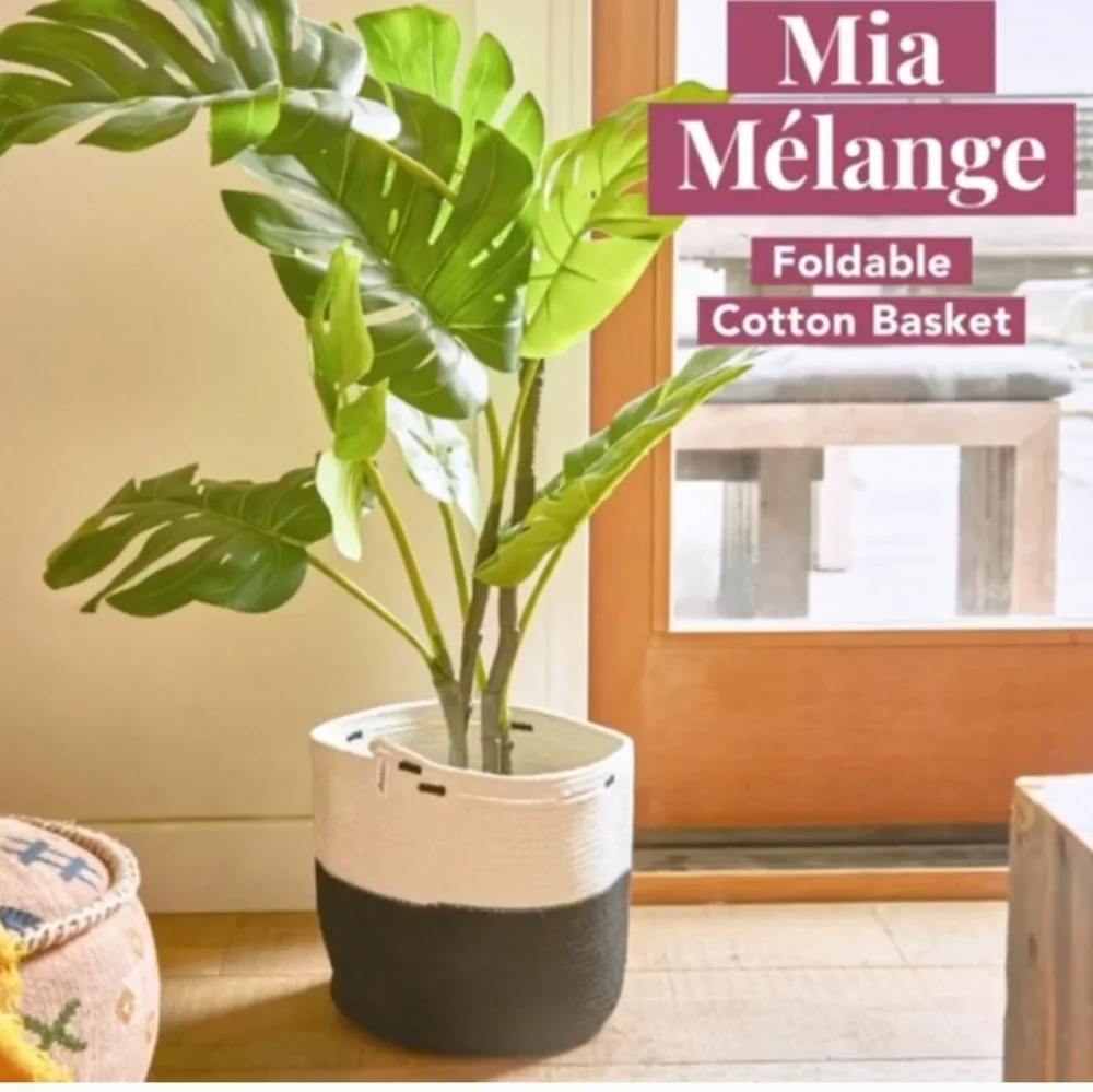 MIA MELANGE Foldable Cotton Handcrafted Basket Storage Plant Pot Holder NWT